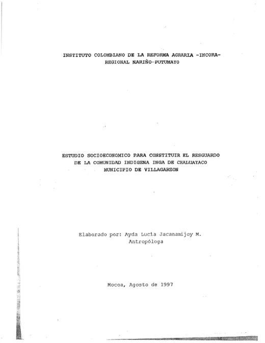 Portada: Estudio socioeconómico, jurídico y de tenencia de tierras (1997)