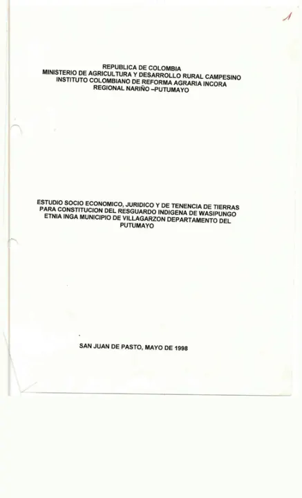Portada: Estudio socioeconómico, jurídico y de tenencia de tierras (1998)