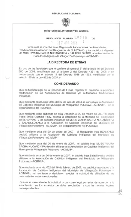 Portada: Resolución 0099 de 2007