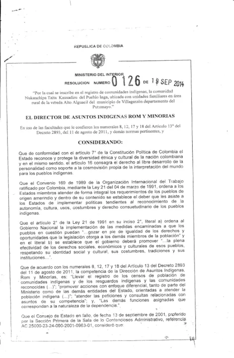 Portada: Resolución 0126 de 2014