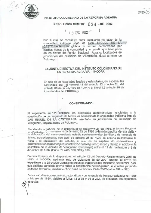Portada: Resolución 024 de 2002
