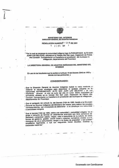 Portada: Resolución 128 de 2001