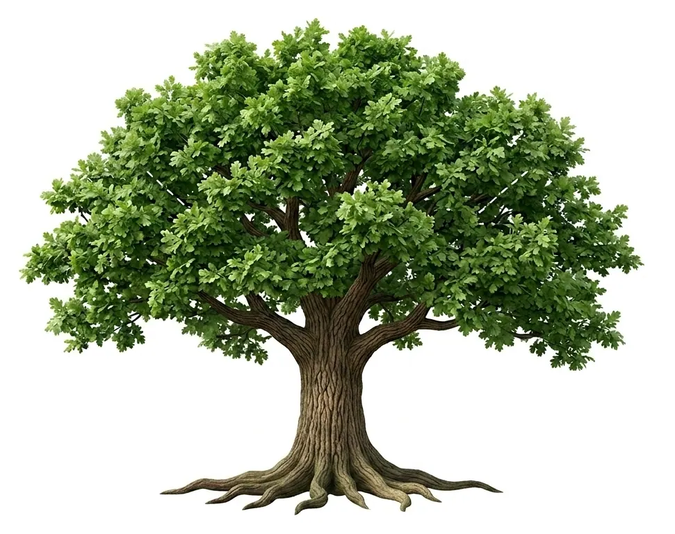 Ilustración de un árbol frondoso sobre fondo blanco.